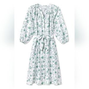 Lake Pajamas Brunch Dress Meadow Vines Poplin Midi S Green & White Floral 🩷